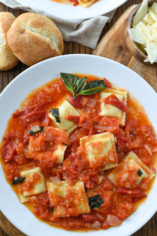 Ravioli with homemade tomato sauce